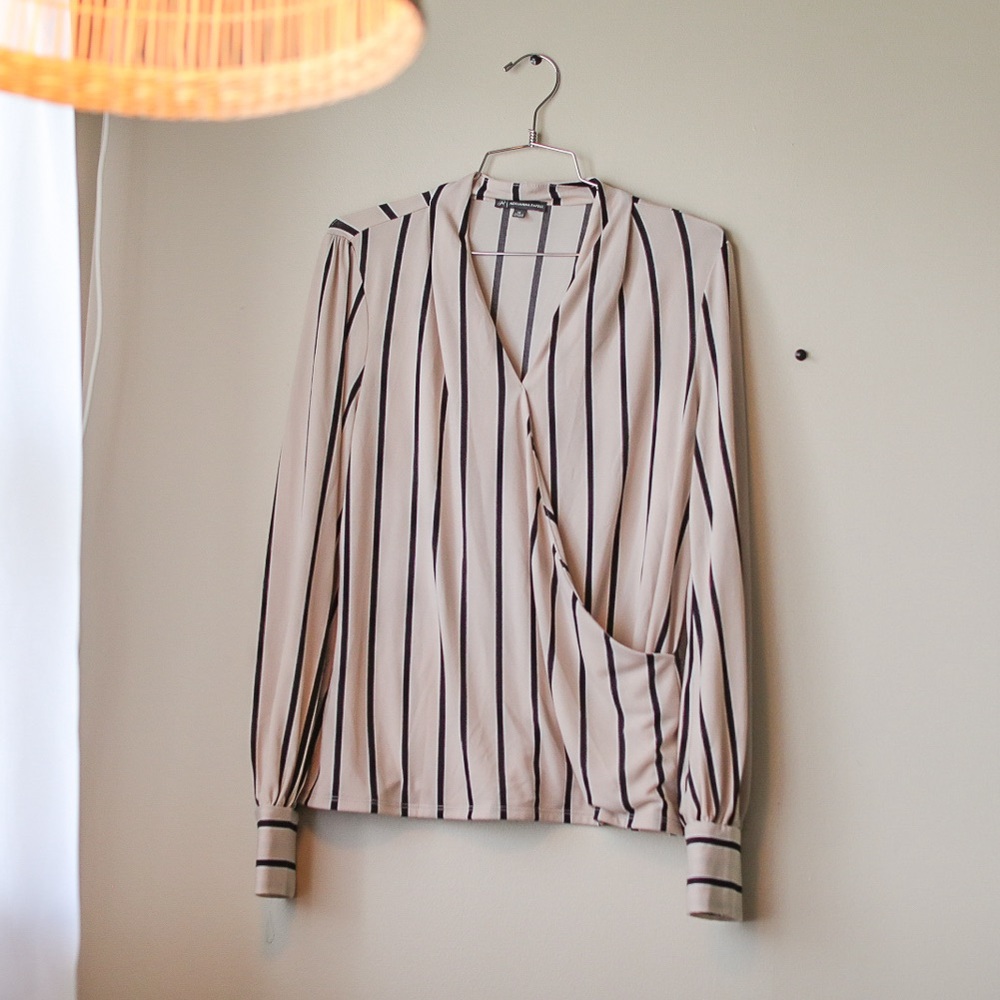 Striped Women’s M Wrap Blouse - Light Pink & Black